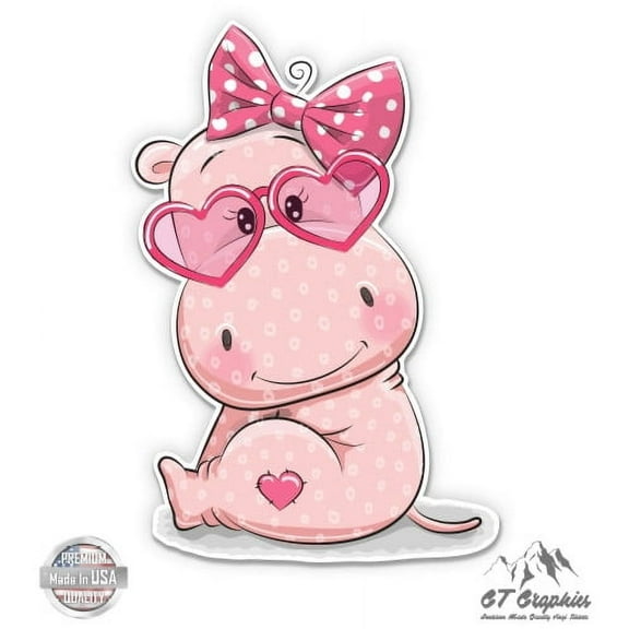Cute Hippo Girl - 8" Vinyl Sticker - For Car Laptop I-Pad - Waterproof Decal