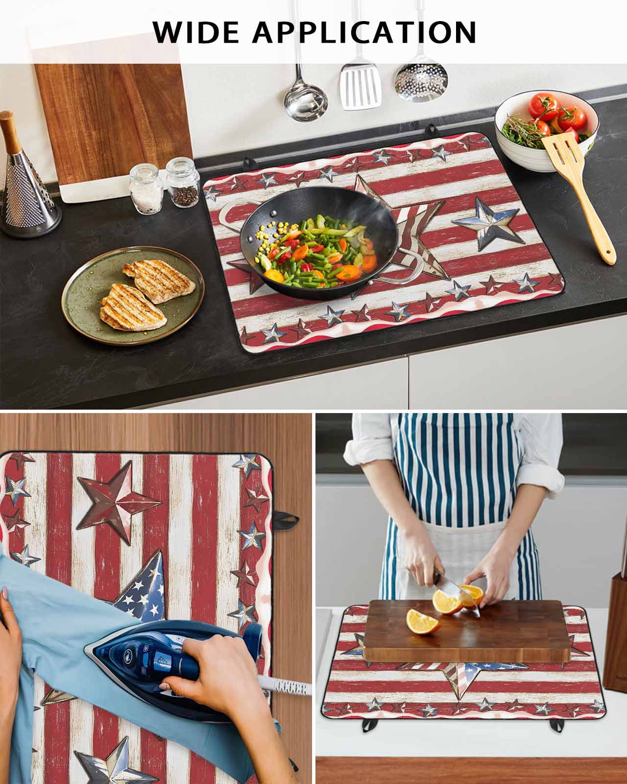 nqOlkjepod Large Induction Cooktop Protector Mat 24"x21", 4th of July Stove Top Covers for Electric Stove, Independence Day Patriotic Star Decorative Stove Burner Cover Mats, Glass Top Stove Cover