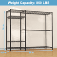 thumbnail image 4 of Ulif F7 Plus Garment Rack, Heavy Duty Clothes Rack, Clothing Racks for Hanging Clothes, 6-Tiers Freestanding Portable Closet Storage Rack 68'' W × 14.6'' D × 76.6'' H, Max Load 850 Lbs, Black, 4 of 8