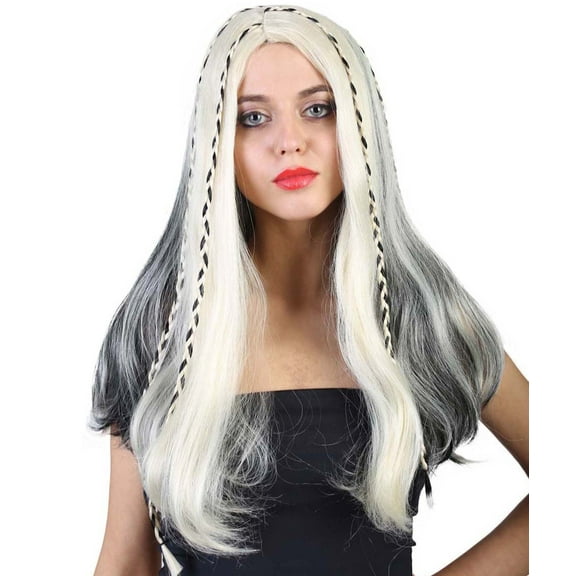 HPO Adult Women Celebrity Wig w/ Black & Blonde Color Braid Cosplay Wig, Synthetic Fiber Wig