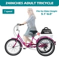 thumbnail image 3 of Lilypelle Adult Tricycle 24" Wheels Low Stepover Frame Bike, 7-Speed Shimano Derailleur Trike, 3 Wheels Bike with Basket, Rose red, 3 of 14
