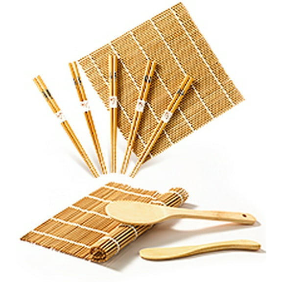 Sushi Making Kit, Delamu Bamboo Sushi Mat, Including 2 Sushi Rolling Mats, 5 Pairs of Chopsticks, 1 Paddle, 1 Spreader, 1 Beginner Guide PDF, Beginner Sushi Kit, Sushi Plates