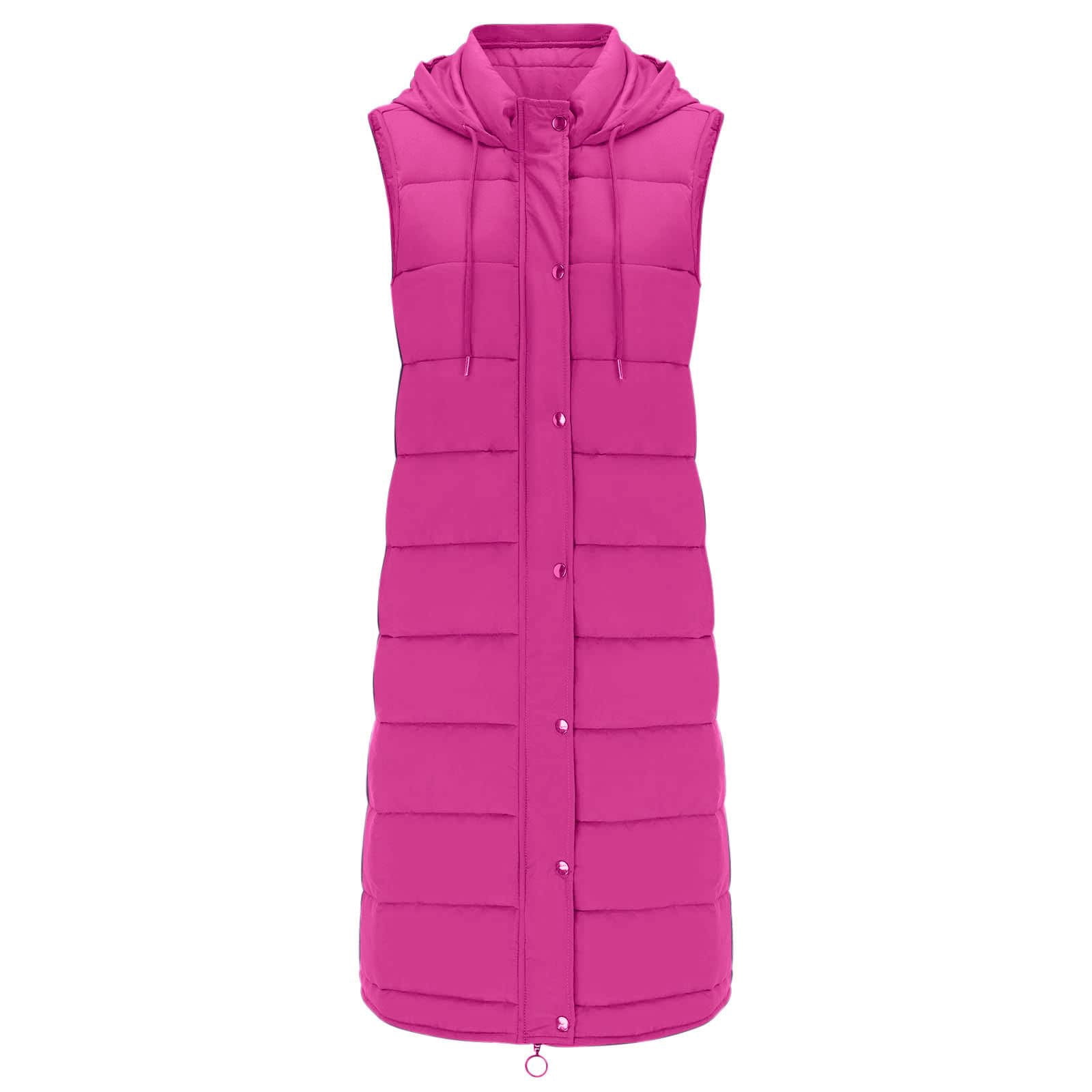 Womens Puffer Vest Sleeveless Hooded Long Quilted Vests Zip Up Lightweight Puffy Winter Jackets Gilet with Pockets