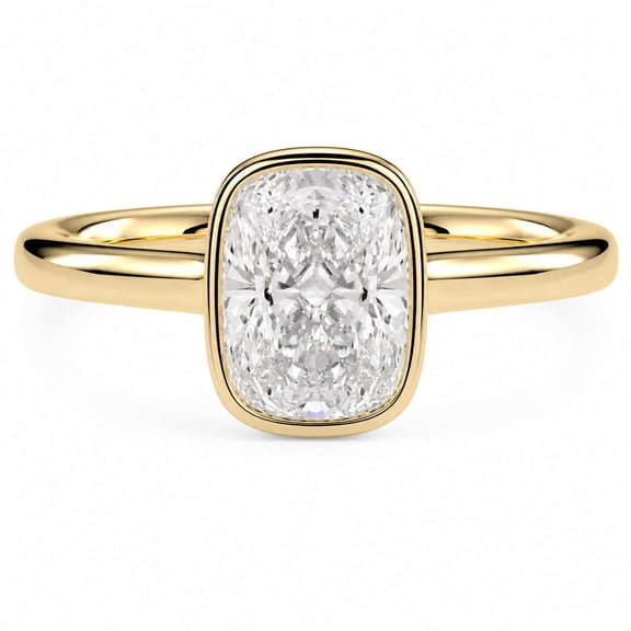 vylahjewellery Cushion Cut Moissanite Ring, Modern Engagement Ring for Women, Bezel Set Solitaire Wedding Ring