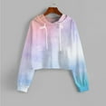 thumbnail image 2 of Tunic Tops for Leggings Fall Winter Cropped Hooded Long Sleeve Blouson One Shoulder Drawstring Tie Dye Printed Hoodie Hoodies Women's Drawstring Camouflage Print Pullover Sweatshirt Top, 2 of 5