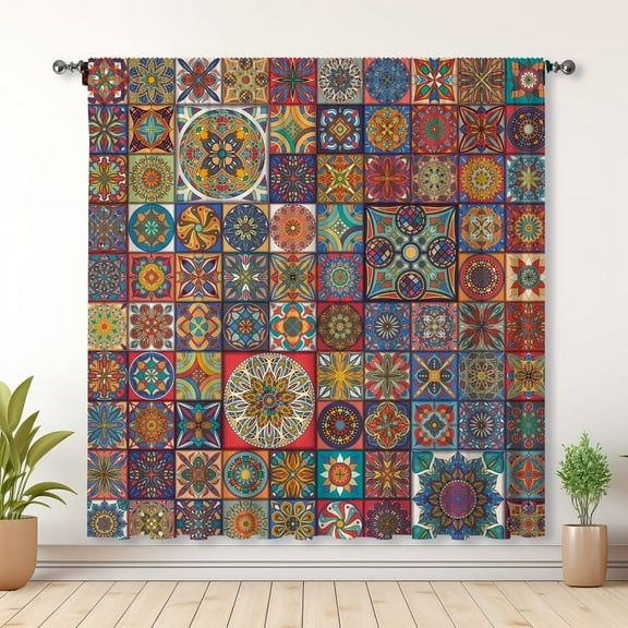 Boho Style Curtains, Boho Pattern Curtains, Bedroom Blackout Curtains, Suitable For Living Room And Bedroom Decoration(Rod pocket)