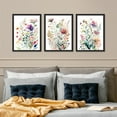 thumbnail image 3 of PixonSign Framed Canvas Print Wall Art Set - Multicolor Vibrant Wildflowers Poster Art - Set of 3 Watercolor Nature Floral Botanical Country Wall Décor for Living Room - 12"x16"x3 Black, 3 of 5