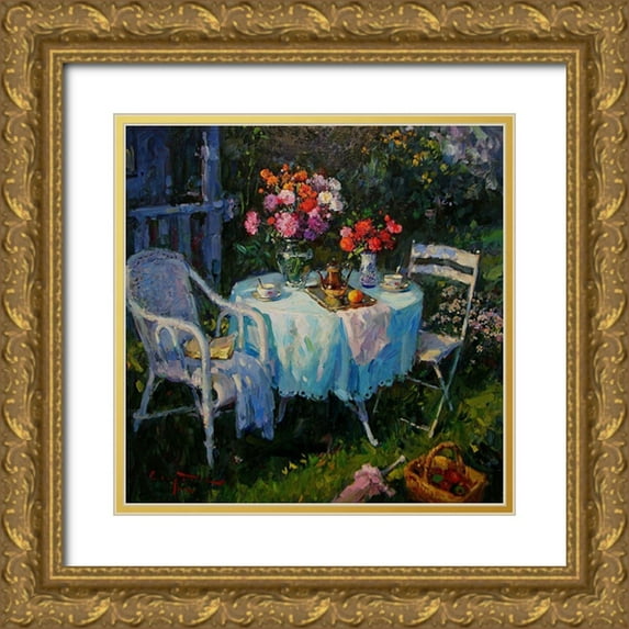 Sviridov, Sergei 20x20 Gold Ornate Wood Framed with Double Matting Museum Art Print Titled - A Table in Garden II