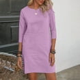 thumbnail image 2 of Birdeem Robe Femme Couleur Unie Manches 3/4 Été Col Rond Ample, 2 of 8
