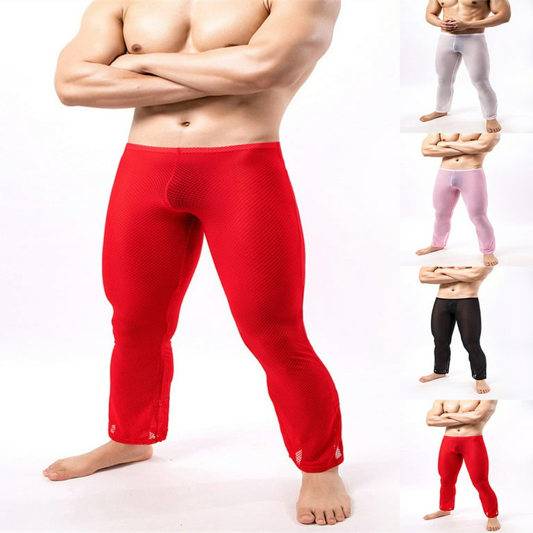 Men's Sheer See Through Mesh Underwear Sports Fitness Long Johns Pants  Leggings 