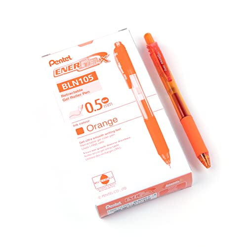 EnerGel-X Rétractable Stylo à Encre Gel, (0,5mm) Pointe Aiguille, Encre Orange