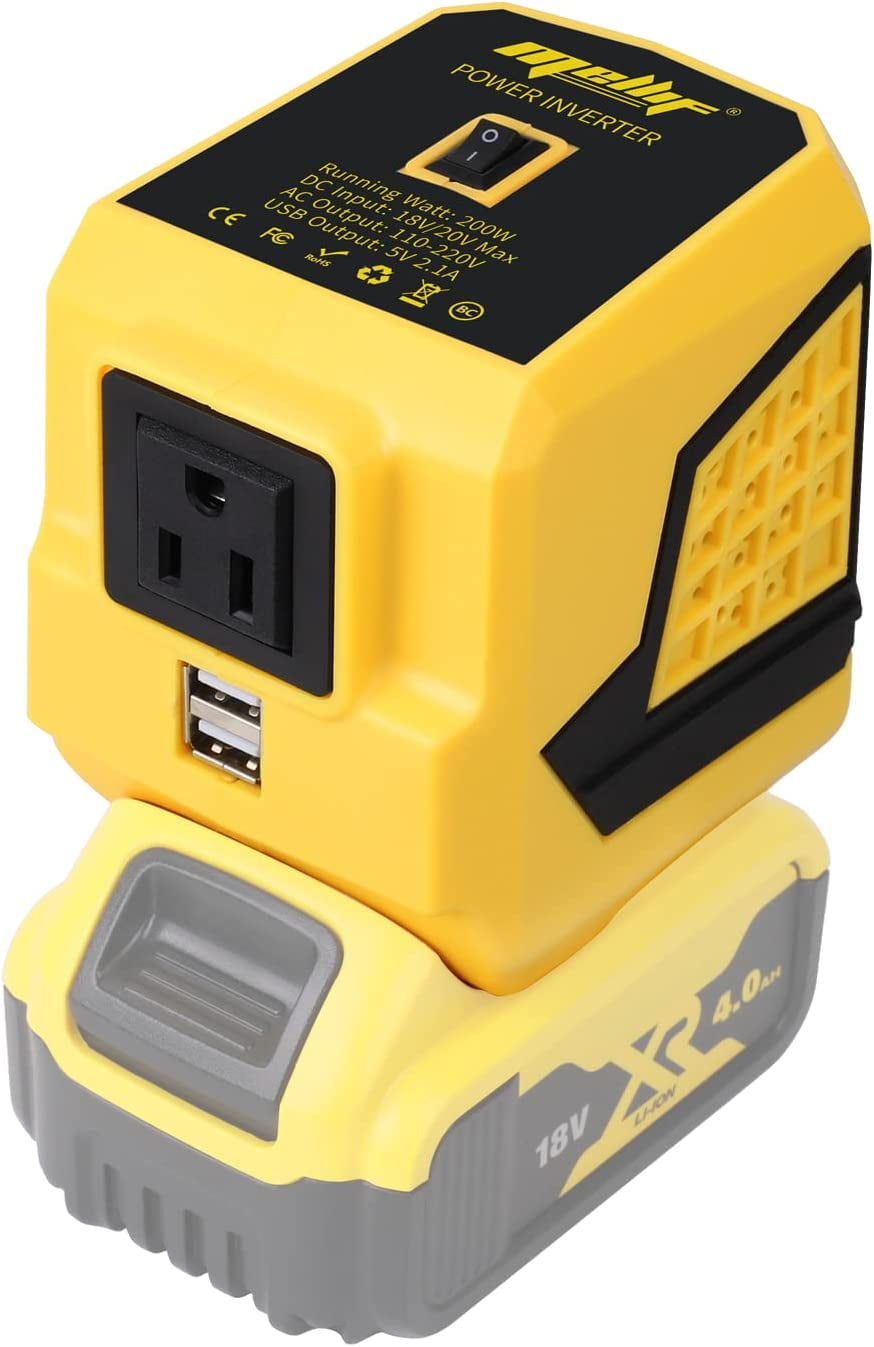 200W Power Inverter for Dewalt 20V MAX Battery with 1 AC Outlet &2 USB