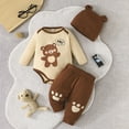 thumbnail image 3 of WIBACKER 1-18M Infant Baby Boy Cute Bear Romper+ Pants+ Hat 3PCS Cotton Toddler Girl Outfit Set, 3 of 10