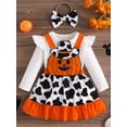 thumbnail image 4 of Yunliwuli Baby Girls Halloween Skirt Sets Flying Sleeve Romper Pumpkin Embroidery Suspender Skirt Headband Sets, 4 of 9