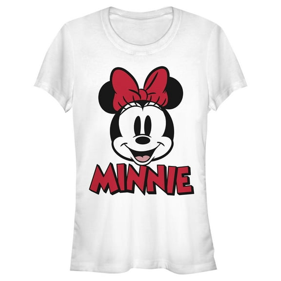 Junior's Mickey & Friends Retro Minnie Mouse Big Face  Graphic Tee White Large