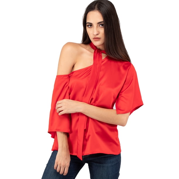 Blusa roja un hombro AMAD Casual para mujer Talla L