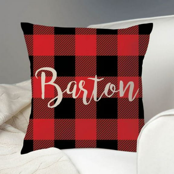 Personalized Holiday Plaid Throw Pillow