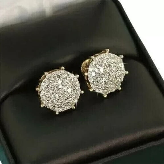 14K Yellow Gold Finish 2Ct Round Cut Lab-Created Diamond Cluster Stud Earrings