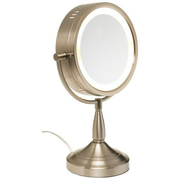 Jerdon LT856N 8" Brushed Nickel Lighted Pedestal Makeup Mirror