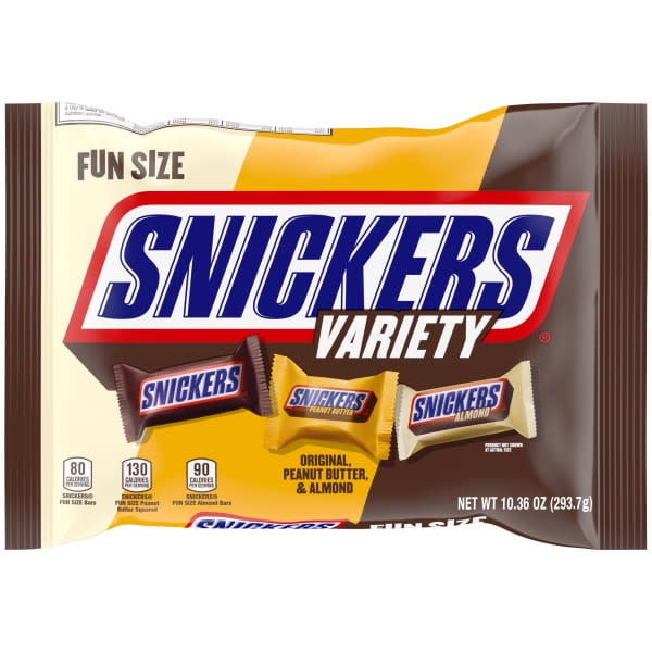 Snickers Original, Peanut Butter & Almond Variety Pack Fun Size Chocolate Candy Bars, 10.36 oz
