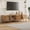 70-79 inches + Natural Wood + 75 inches + Pine + 80 inches + Partice Board + MDF + Pine Wood, variant on Solid Wood and MDF Rattan TV Stand for TVs up to 85 inch, Modern Farmhouse Media Console with Storage Cabinets and Cable Management, Entertainment Center for Living Room Home Theatre