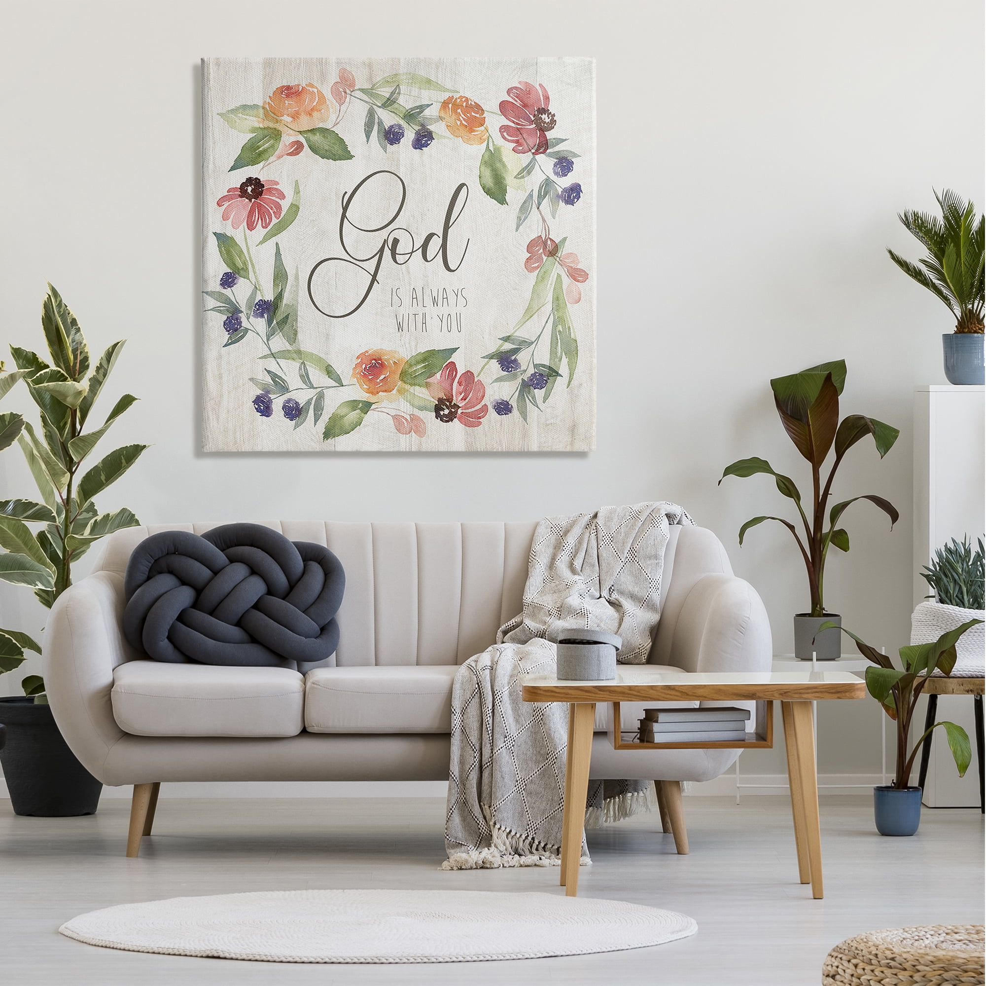 Stupell Industries God Always with You Sentiment Wild Flower Wreath,36 x 36, Design by Kristen Brockmon