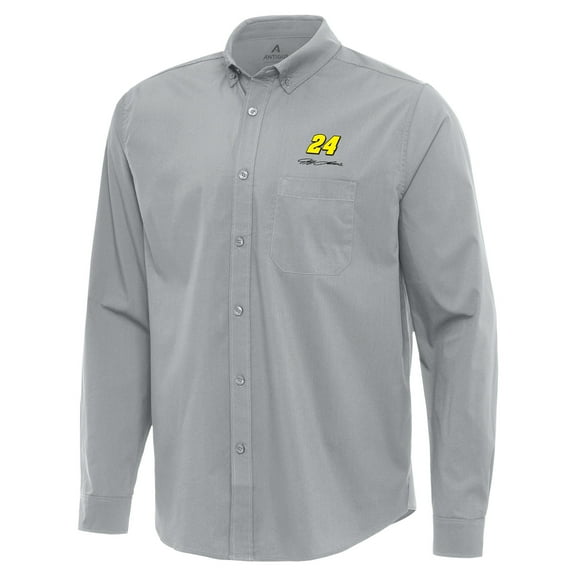 Men's Antigua  Gray Jeff Gordon Flight Woven Tri-Blend Long Sleeve Button-Down Shirt