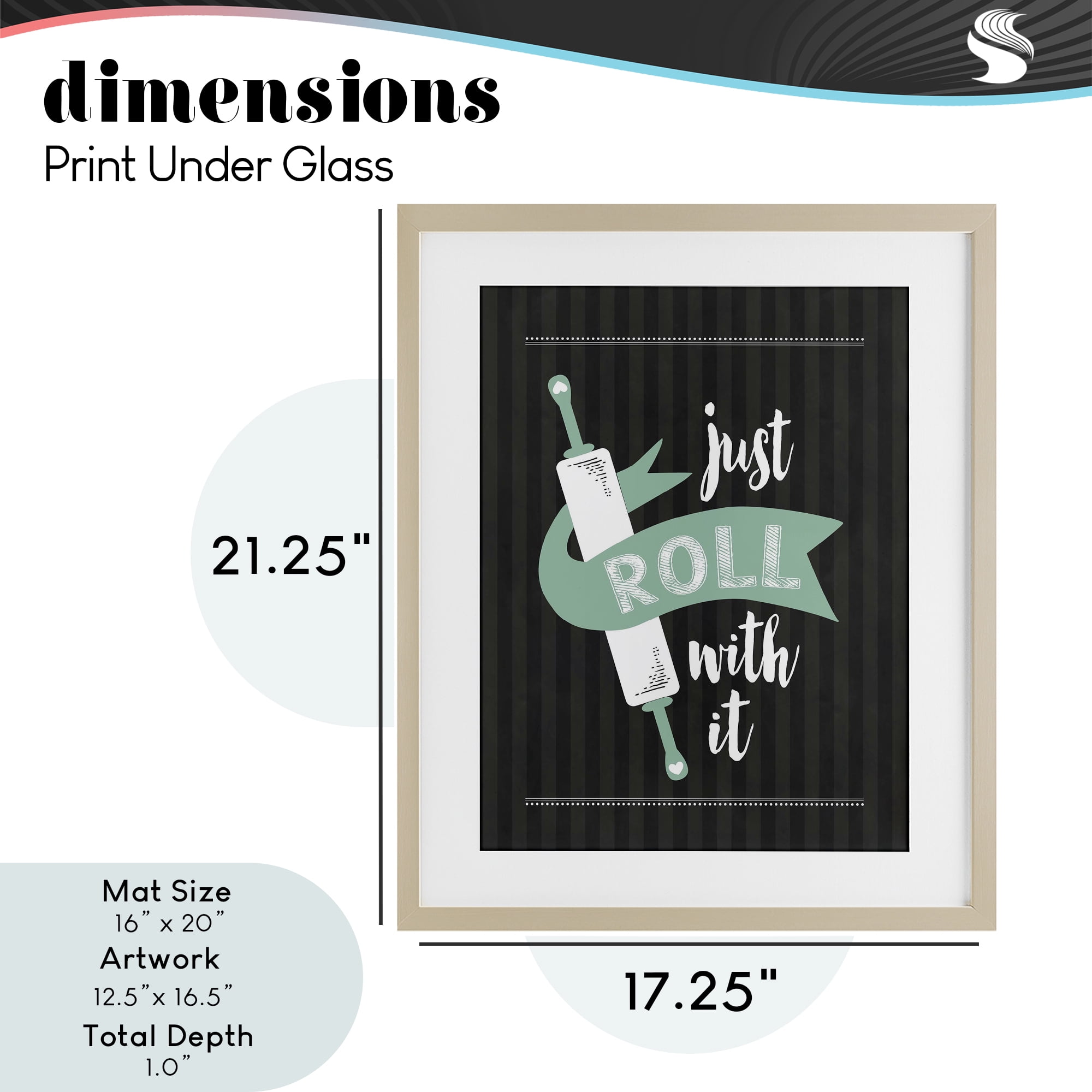 Roll With It Black & Green Birch Framed Print Under Glass, design by Lettered and Lined