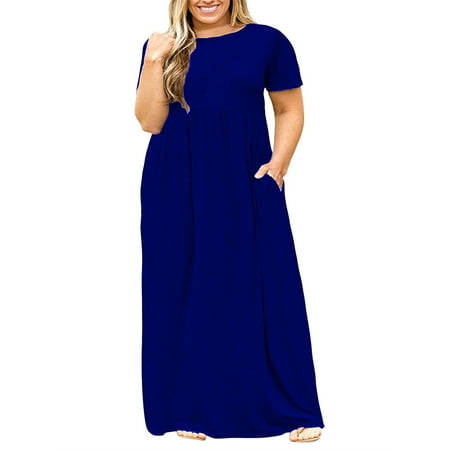 L-5XL Plus Size Women's Solid Color Casual Long Dress with (Best Plus Size Dresses Uk)