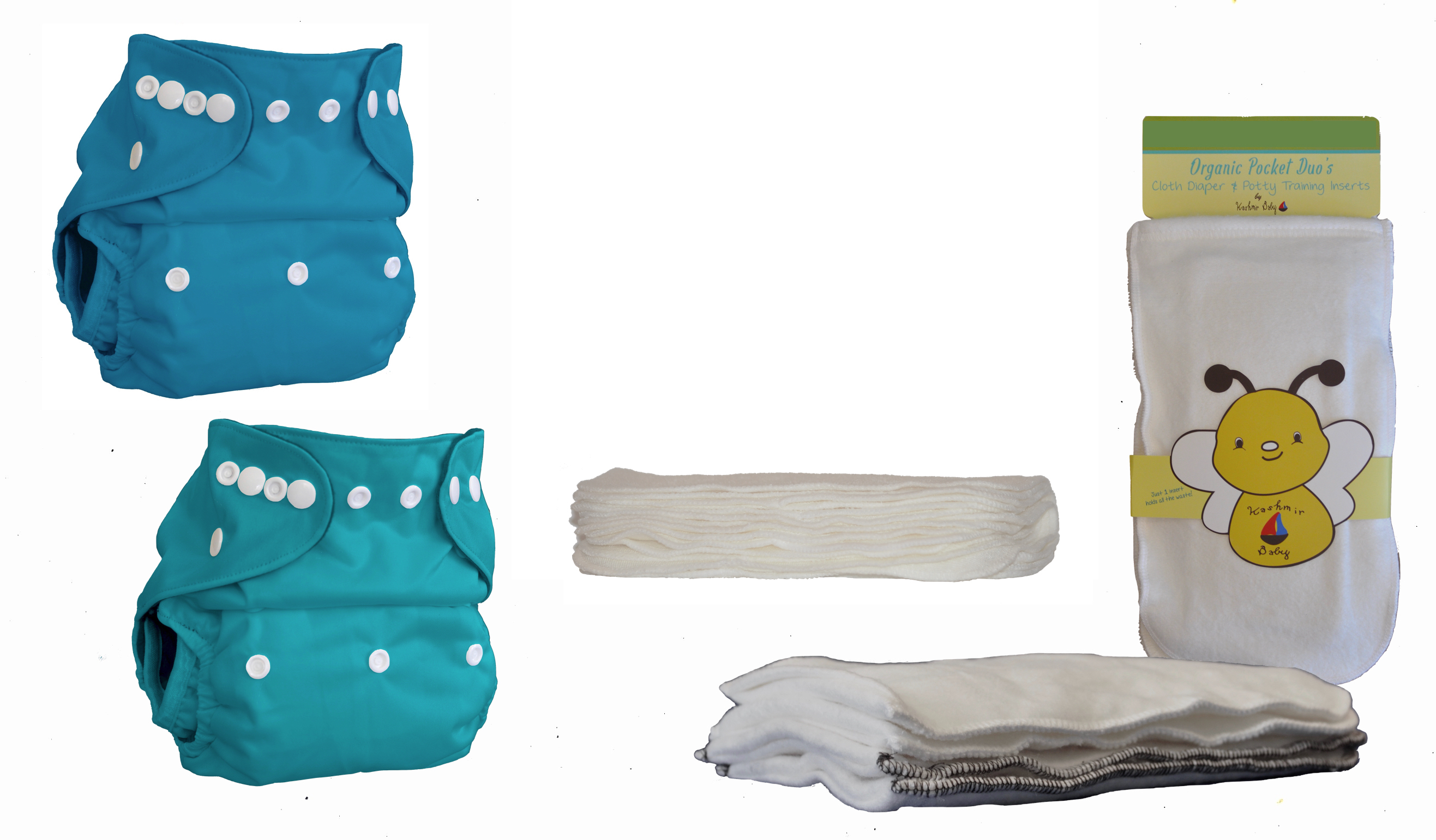 Kashmir Baby Bamboo One Size Cloth Diapers, Inserts, 10 Organic Wipes