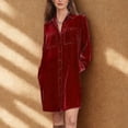 thumbnail image 4 of Hvyesh Women's Velvet Shirt Dress Trendy Casual Long Sleeve Button Down Midi Dresses Velvet Lapel Work T-Shirt Dress, 4 of 5