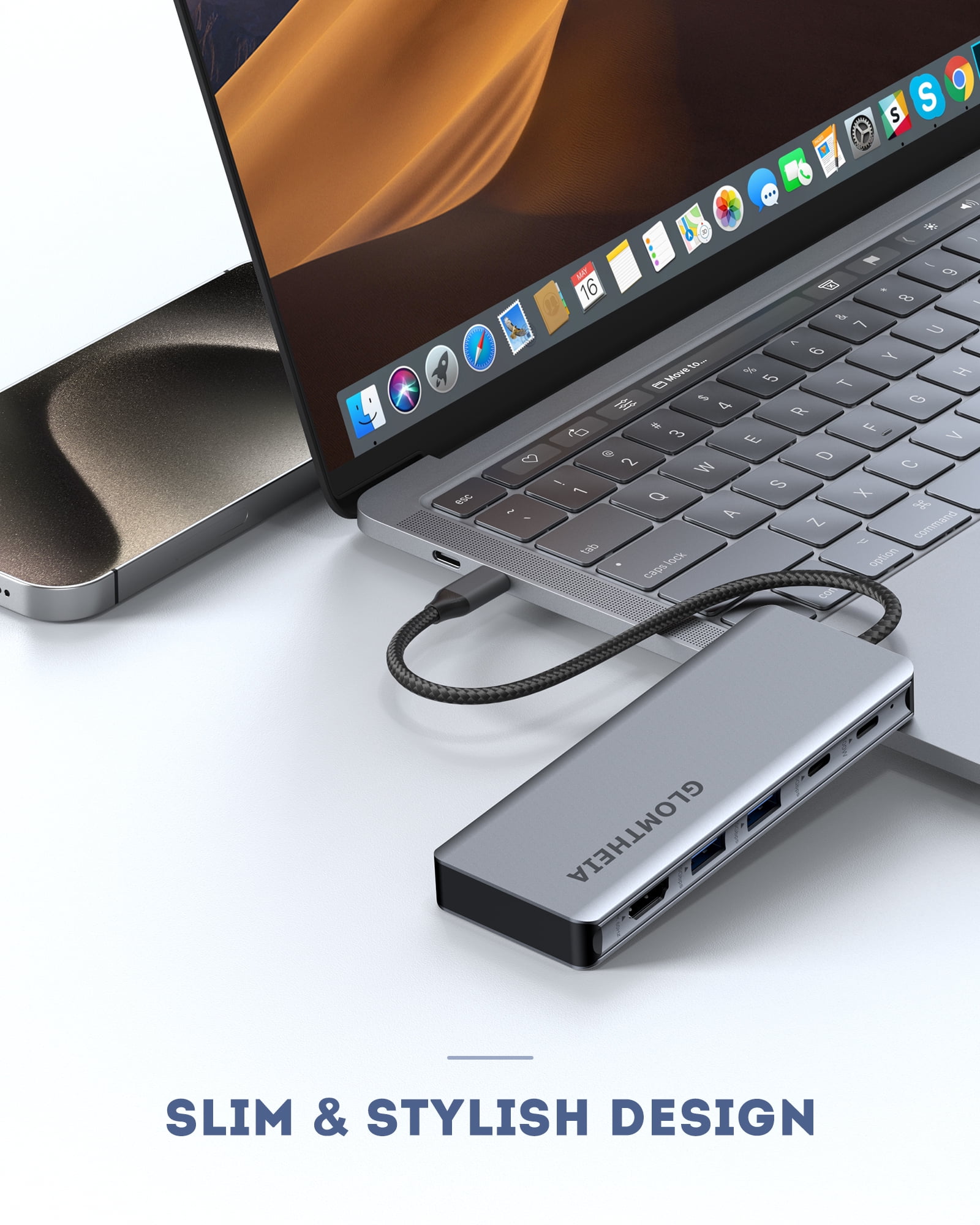 USB C Hub for MacBook Air/Pro Mac mini Laptop, Multiport Adapter Dongle Dock Docking Station with M.2 NVMe SSD Enclosure, 4K60Hz HDMI, USB 3.2 Gen 2, 100W Pass-Through Charging
