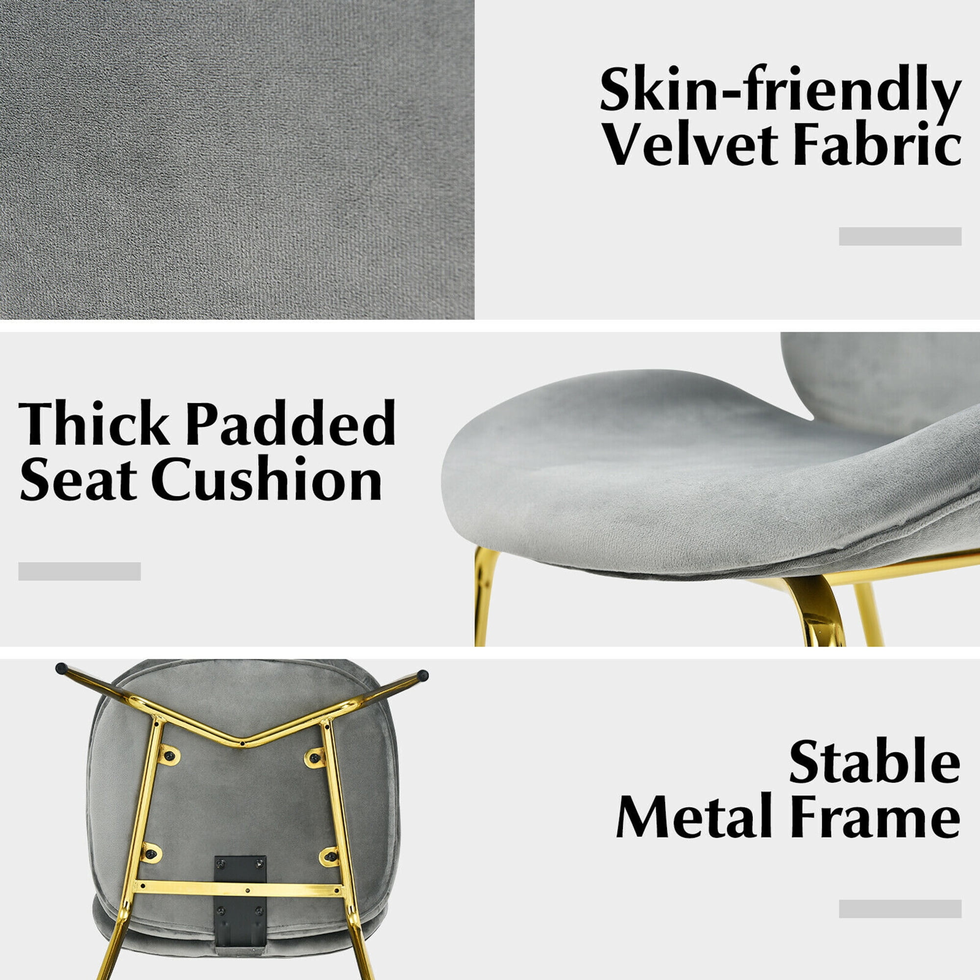 Gymax 4PCS Velvet Dining Chair Accent Leisure Chair Armless Side Chair Grey