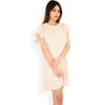 thumbnail image 3 of Women's Ruffle Sleeve Textured Knit Mini Shift Dress- Beige,Large, 3 of 7