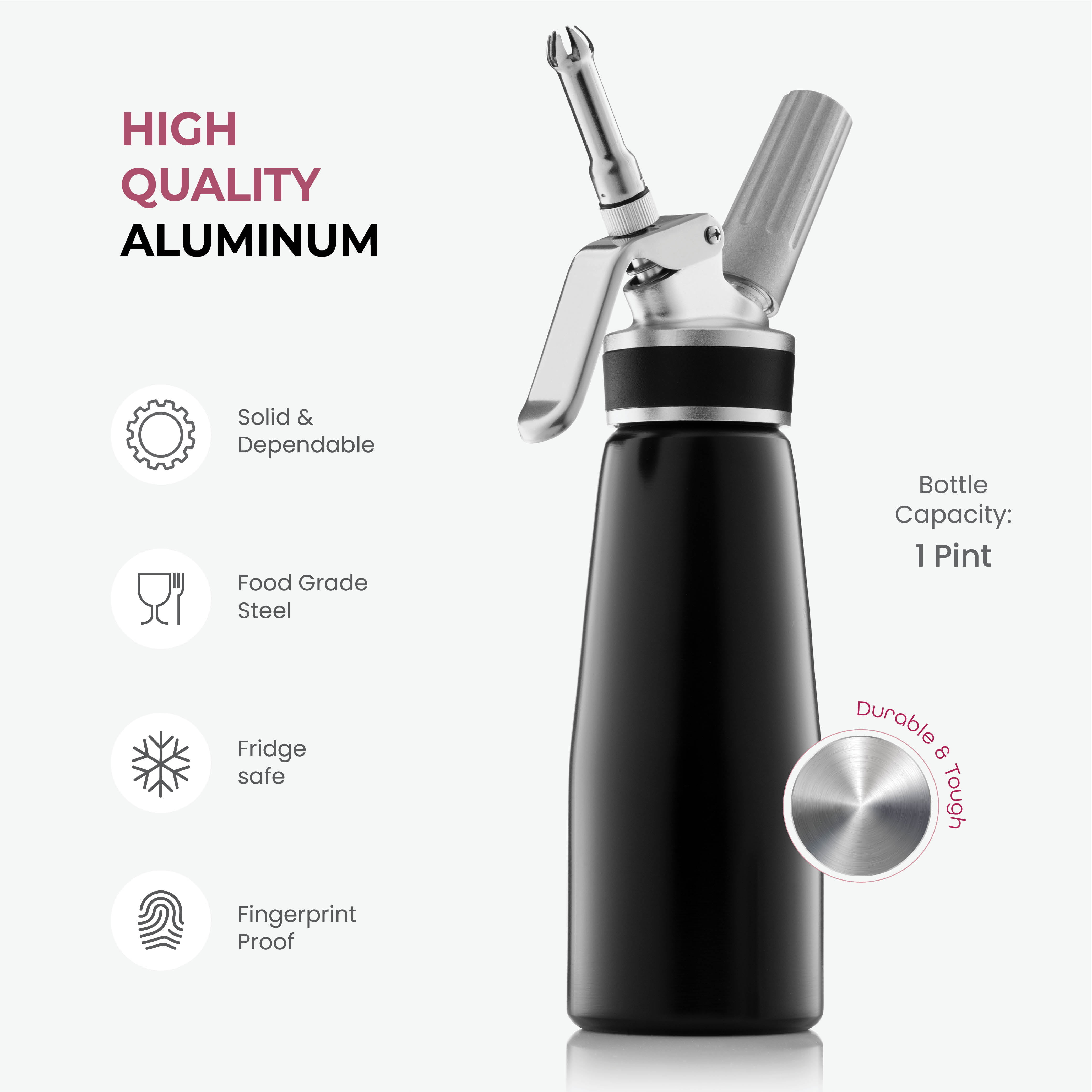 Culinary Couture Professional Whipped-Cream Dispenser - Aluminum Cream  Whipper, 7 Various Stainless Culinary Decorating Nozzles and 1 Brush 