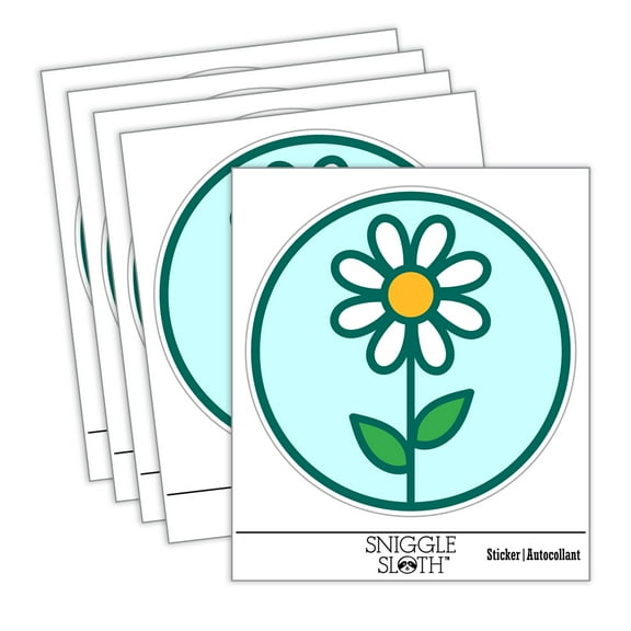 Daisy Flower in Circle Car Window Bumper Water Bottle Phone Tablet Laptop Waterproof Vinyl Decal Sticker Set 5-Pack - Gloss Finish - 2.0"