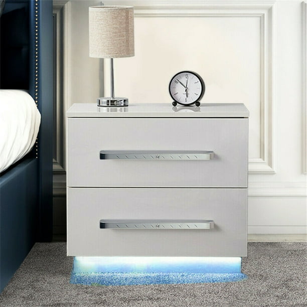 High Gloss Bedroom LED Nightstand, Beside Table with RGB LED Backlight