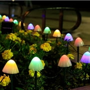 Outdoor Solar Garden Lights - 3.8m 12 LED Landscape Decorative Pathway String Light 8 Modes Christmas Fairy Lights Waterproof Stake Mushroom Lamp for Patio, Front Yard Decoration (Colorful)