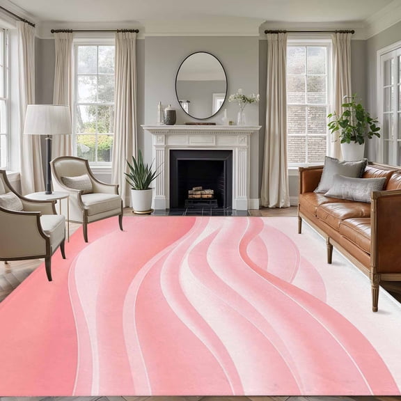 Area Rug for Living Room, Pink Striped Non-Slip Indoor Large Carpet for Bedroom/Dining Room, Modern Abstract Art Wave Moire Gradient Washable Low-Profile Rectangle Floor Runner Rugs - 5 x 7 Ft