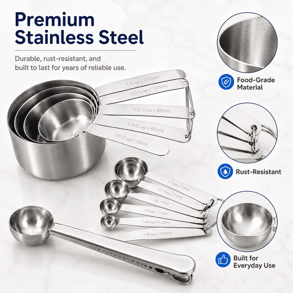 13pcs Stainless Steel Measuring Cups And Spoons Set, Versatile Measure Cup Spoon With Engraved Measurement, Kitchen Tools For Cook