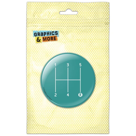 Five 5 Speed Manual Transmission Standard H Shift on Teal Pinback Button Pin Badge