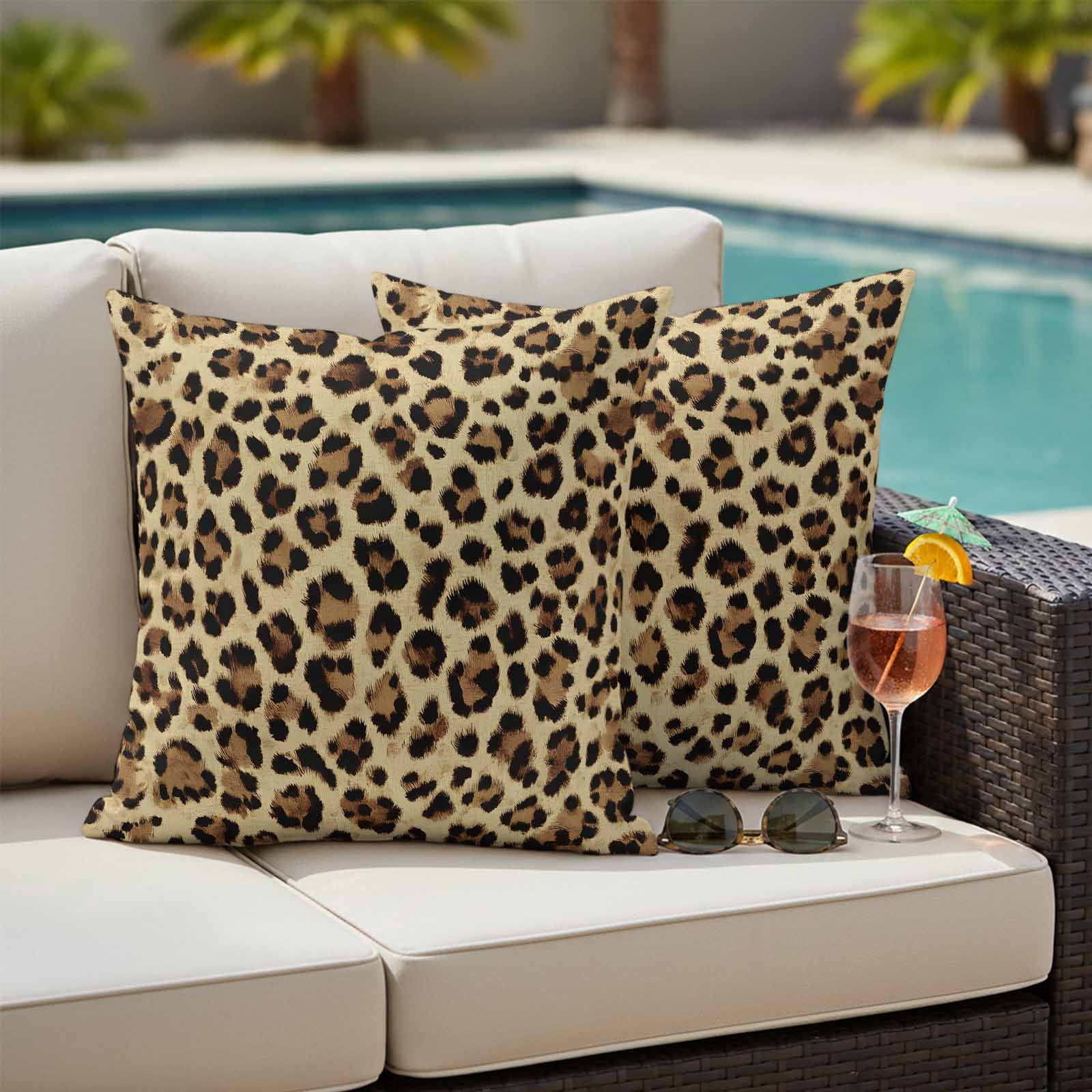 Leopard Outdoor Waterproof Pillow Covers, Farmhouse Brown Animals Art Modern Decorative Square Throw Pillowcase Sofa Cushion Sham for Patio/Couch/Chair, 18"x18" 2 Pack