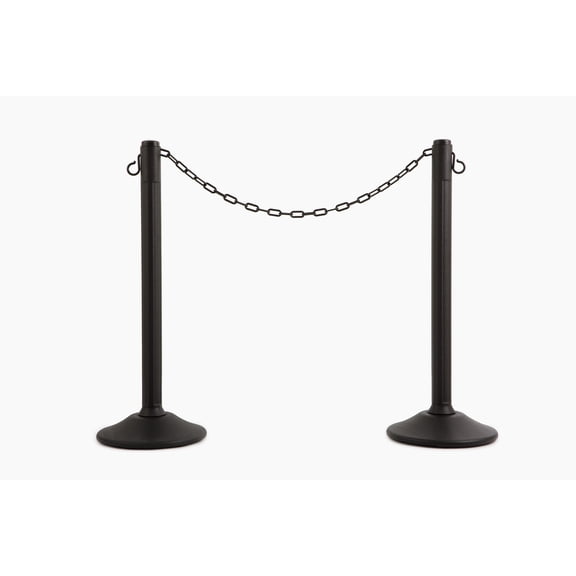 ChainBoss Heavy Duty Weighted Black Plastic Stanchions Crowd Control Barriers With 10' of Black Plastic Chain Kit (2-Pack)