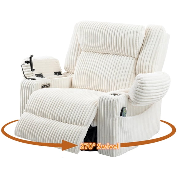 LITVZ Power Oversized Swivel Rocker Recliner with Adjustable Headrest, Dual Motor Glider Nursery Rocking Chair with Vibration Heat, USB A&C Ports, Armrest Storage, Cup Holder for Adults
