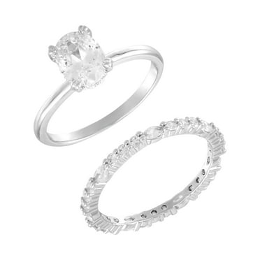Believe in Brilliance Women's size 8 Fine Silver Plate Oval Bridal Ring Set with CZ Stones