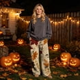 thumbnail image 2 of Hearthz Thanksgiving Women's Fleece Pants Fall Maple Leaf Print Wide Leg Pajama Pants Women Elastic Drawstring High Waist Sleeping Pants Women Women's Fuzzy Plush Pajama Pants, 2 of 6