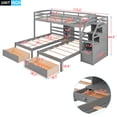 thumbnail image 7 of Twin Over Twin & Twin Bunk Bed, Triple Bunk Bed with 2 Storage Drawers and Staircase for Kids Teens Adults, Wooden Bed Frame with Built-in Shelves and Saftey Guardrails, Space Saving Design, Gray, 7 of 7