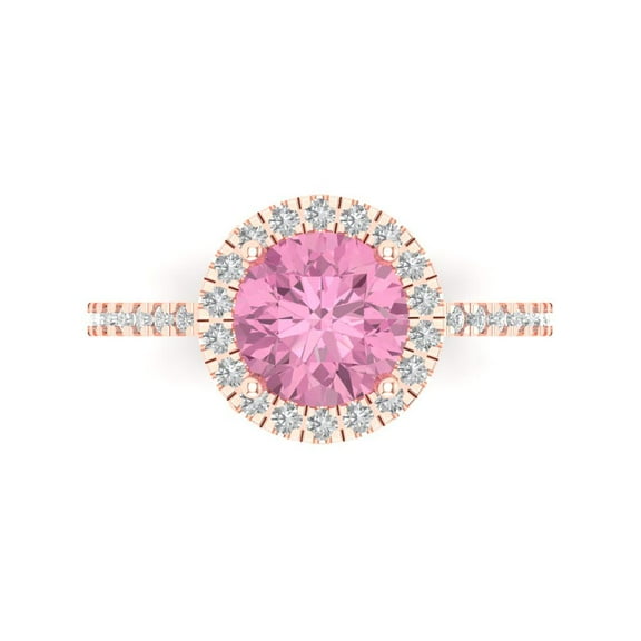 Solitaire with Accents Engagement Ring for Women - 1.8ct Simulated Pink Diamond in 18K Rose Gold Promise Ring