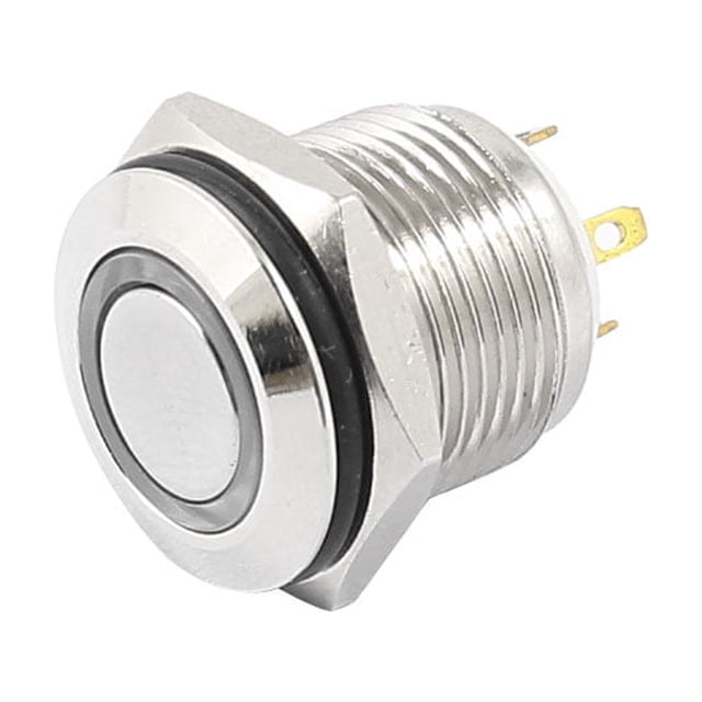 Interruptor de botón momentáneo de 16 mm con cabeza plana LED azul de 3-5V, rosca de 4 terminales, SPST 1NO