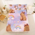 thumbnail image 5 of Erosebridal Kawaii Animals Capybara Full Size Sheets,Pink Bow Stars Cute Rainbow Bed Sheets For Kids Girls 4-Piece, 5 of 6